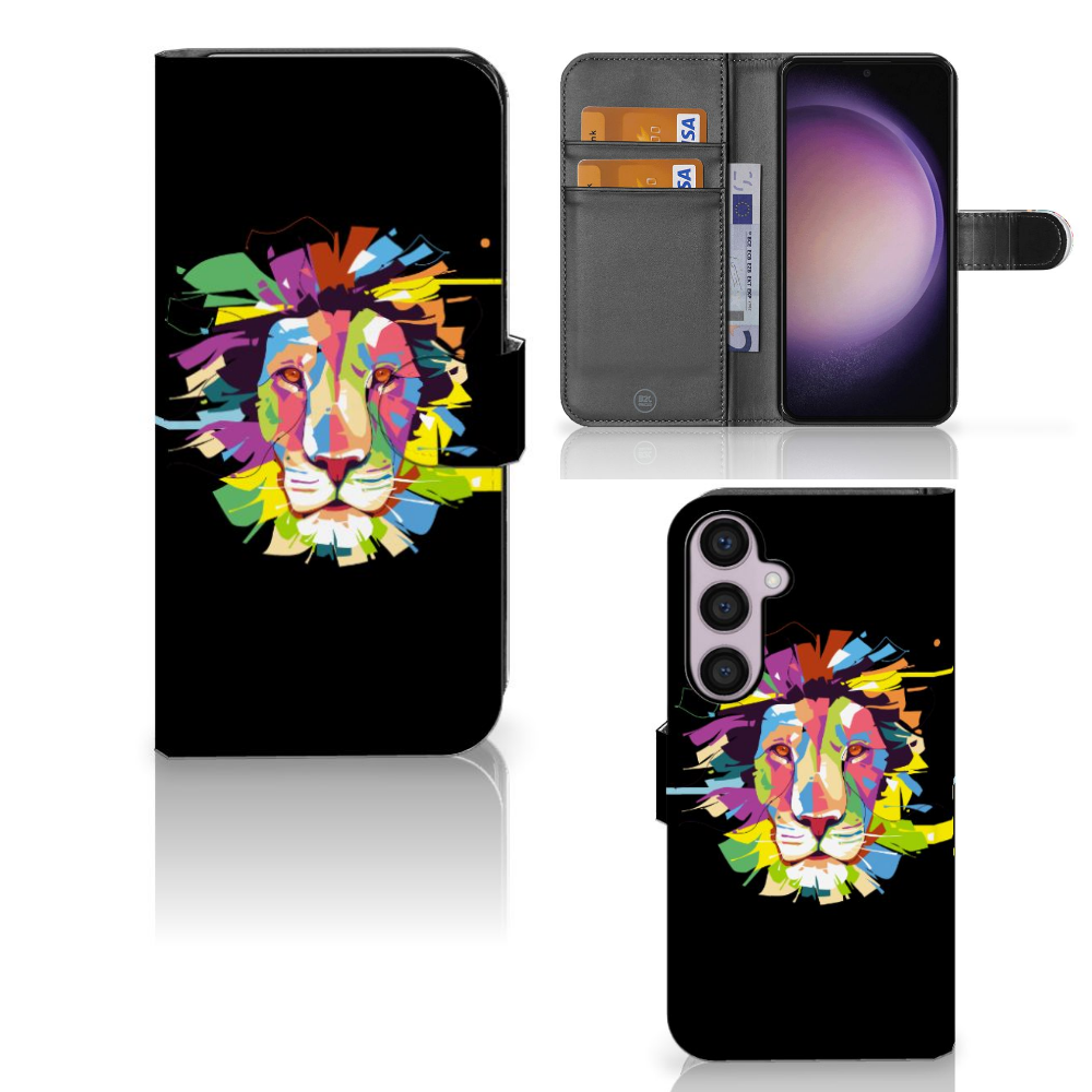 Samsung Galaxy S24 Plus Leuk Hoesje Lion Color telefoonhoesje lion kleurdessin voorkant zijkant