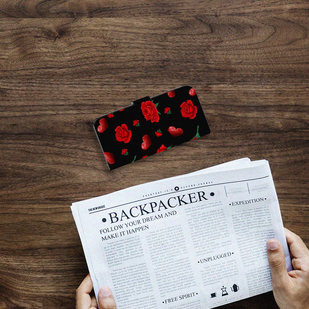 Samsung Galaxy S24 Plus Leuk Hoesje Valentine boekhoes design rozen aanzicht