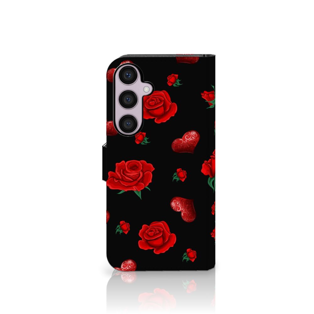 Samsung Galaxy S24 Plus Leuk Hoesje Valentine boekhoes rozen harten zijkant