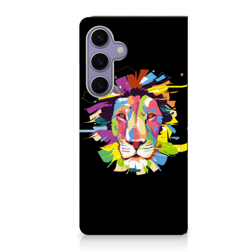 Samsung Galaxy S24 Plus Magnet Case Lion Color kleurrijk leeuw gezicht