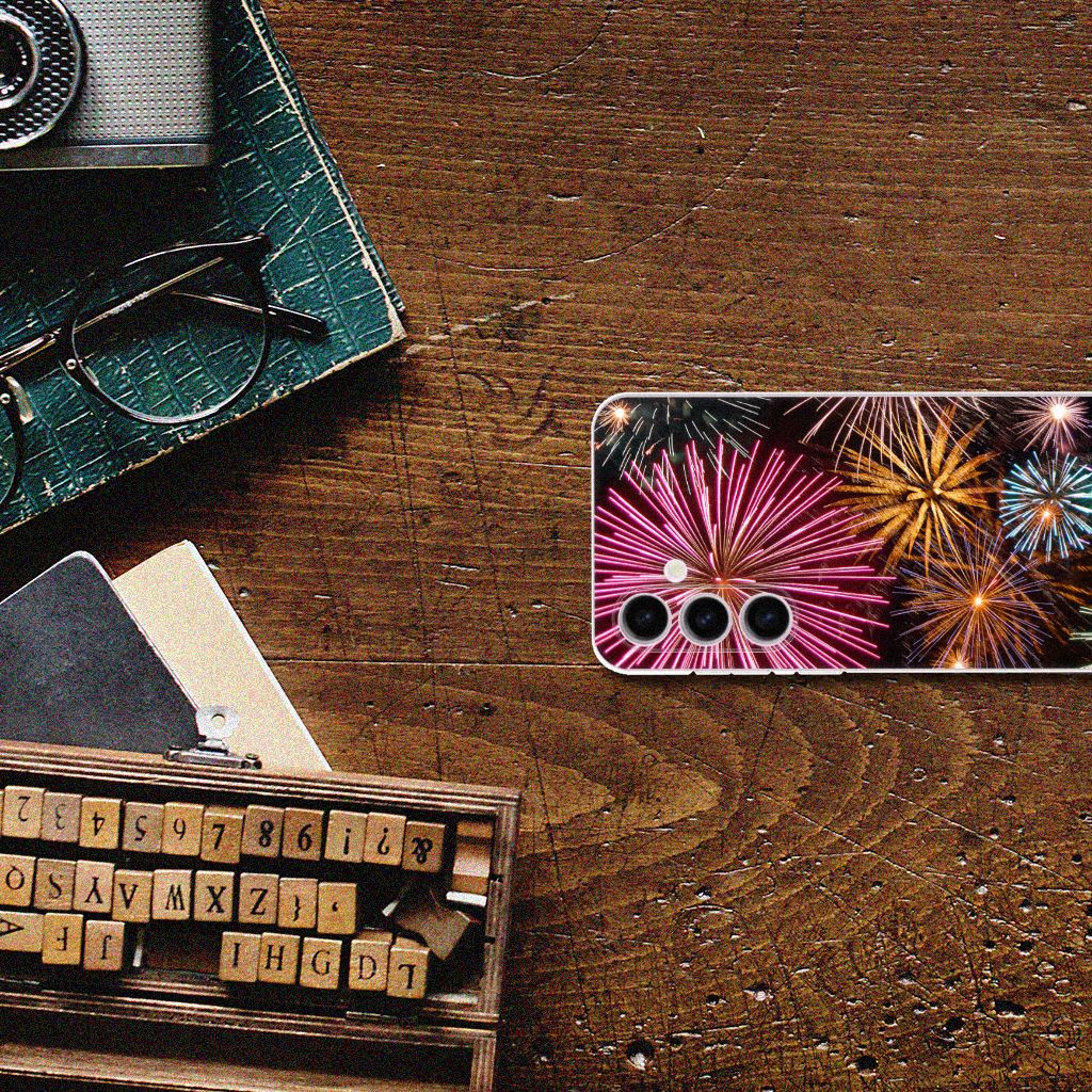 Samsung Galaxy S24 Plus Silicone Back Cover Vuurwerk met kleurrijke vuurwerkprint, perfect als cadeau 🎁.