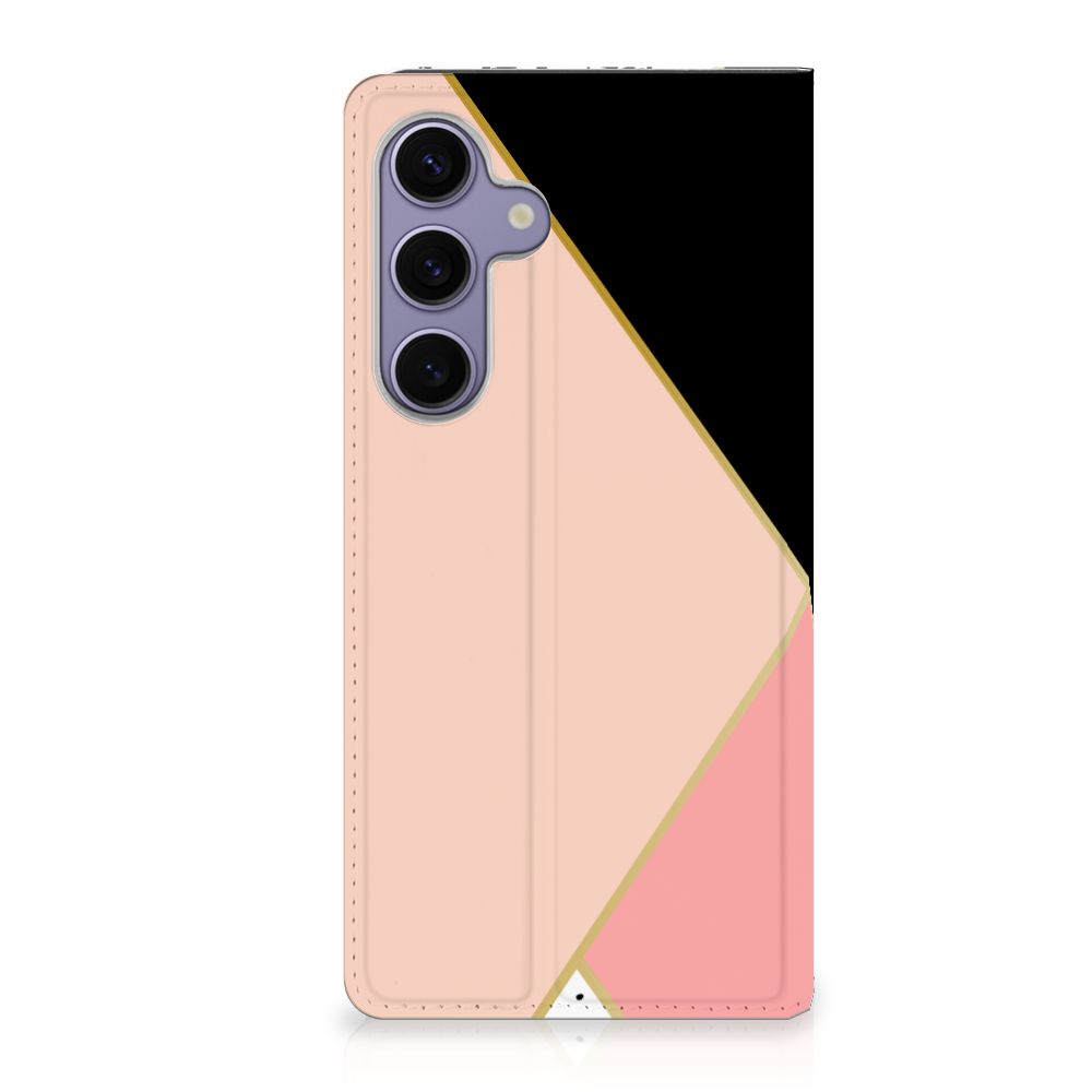 Samsung Galaxy S24 Plus Stand Case Zwart Roze Vormen design roze zwart geometrische aanzicht