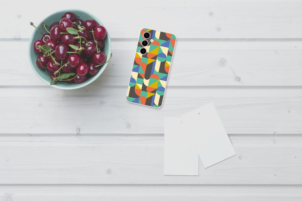 Samsung Galaxy S24 Plus TPU bumper Funky Retro design bovenaanzicht met kleurrijk patroon en kersen