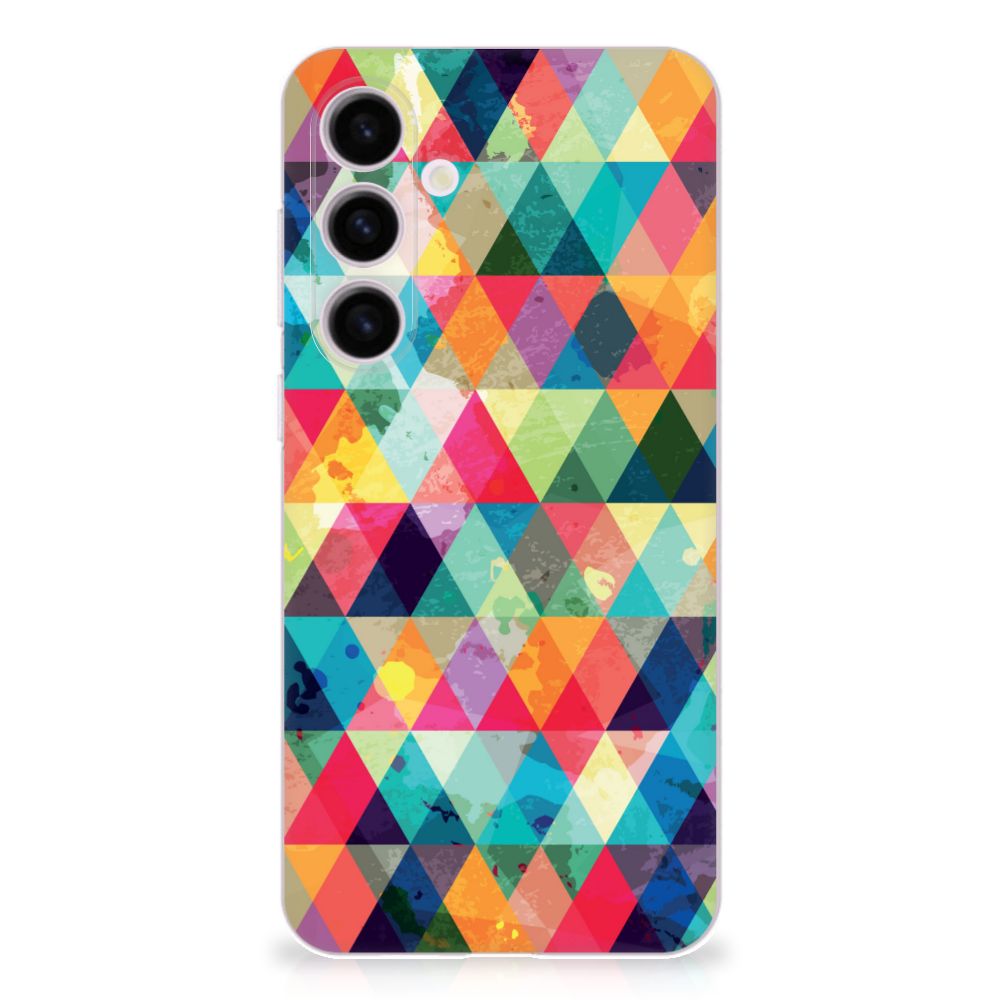 Samsung Galaxy S24 Plus TPU bumper Geruit kleurrijk driehoekig design achterzijde