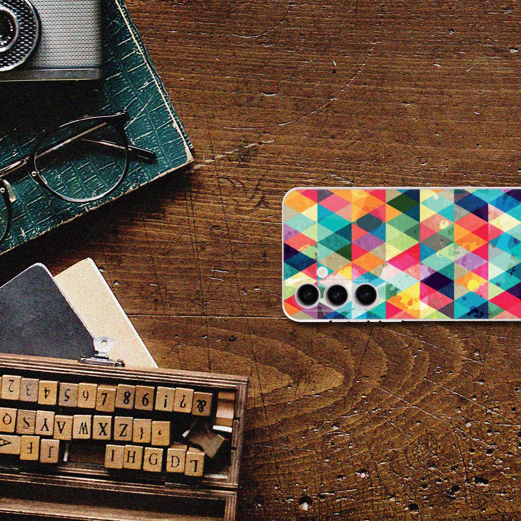 Samsung Galaxy S24 Plus TPU bumper Geruit kleurrijk ontwerp aanzicht