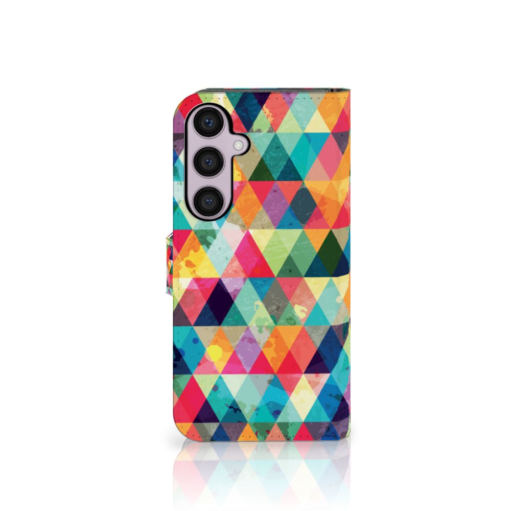 Samsung Galaxy S24 Plus Telefoon Hoesje Geruit design ruitjes kleurrijk aanzicht