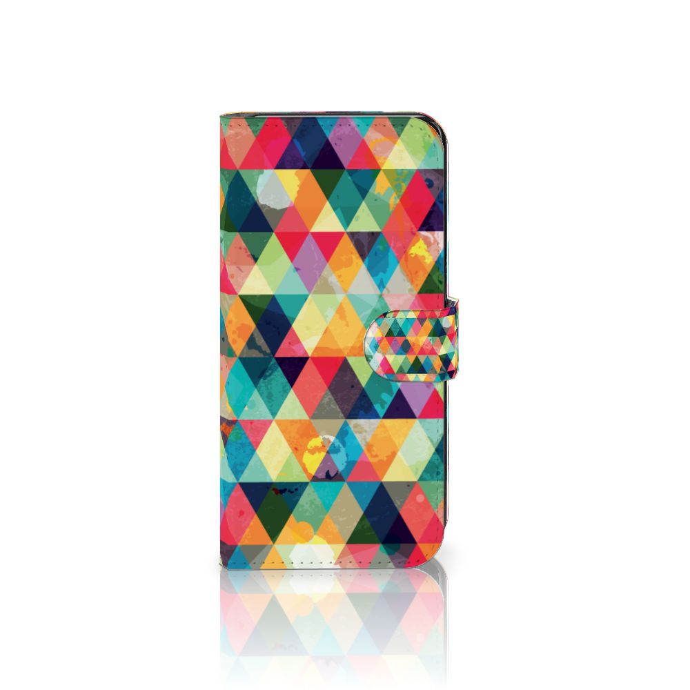 Samsung Galaxy S24 Plus Telefoon Hoesje Geruit ruitjes kleurrijk bookcase aanzicht
