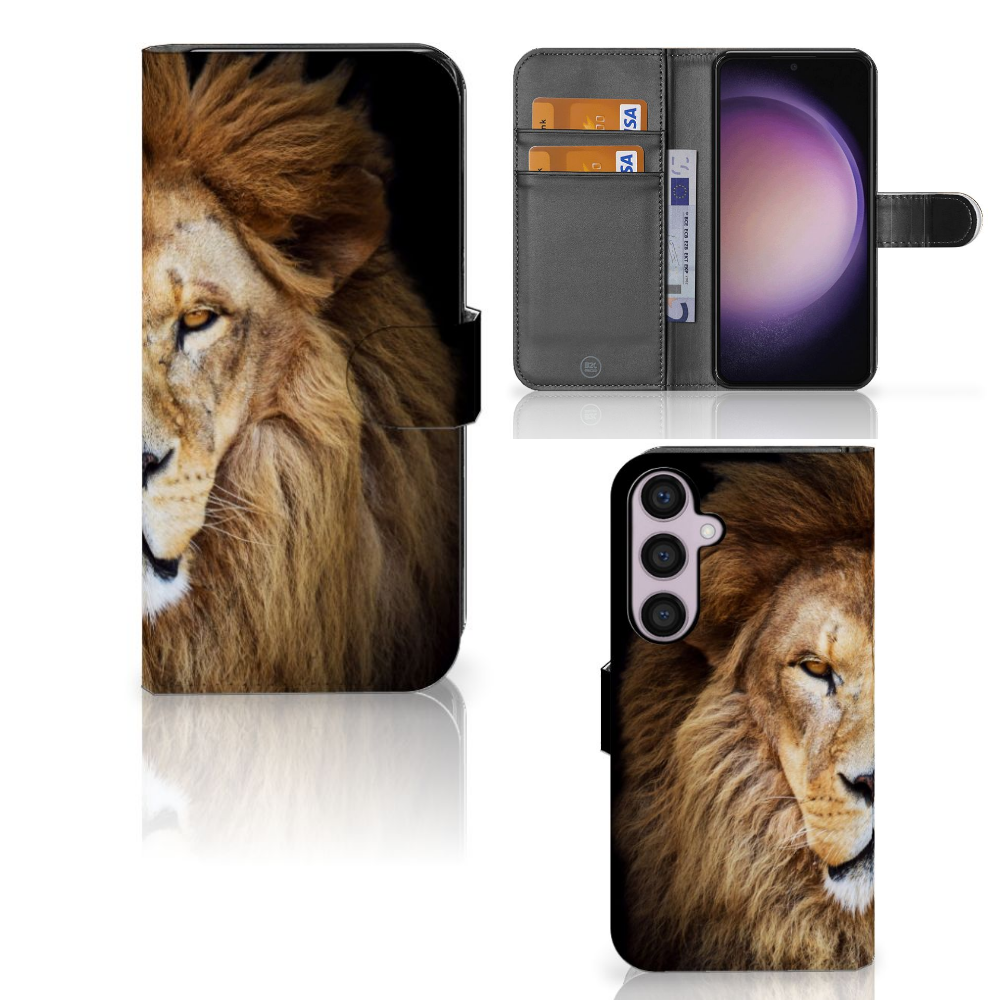 Samsung Galaxy S24 Plus Telefoonhoesje met Pasjes Leeuw design leeuw aanzicht