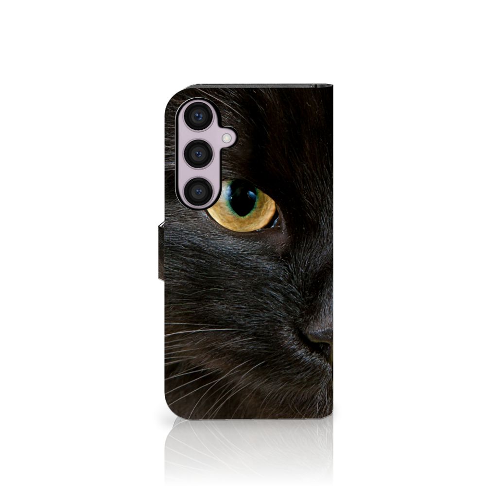 Samsung Galaxy S24 Plus Telefoonhoesje met Pasjes Zwarte Kat design zwart kat aanzicht