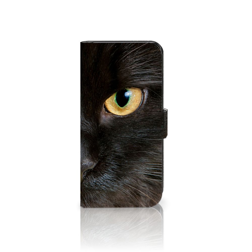Samsung Galaxy S24 Plus Telefoonhoesje met Pasjes Zwarte Kat design zwarte kat aanzicht