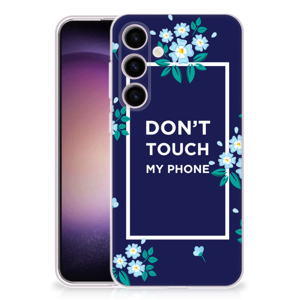 Samsung Galaxy S24 Silicone-hoesje Flowers Blue DTMP voorkant bloemen ontwerp