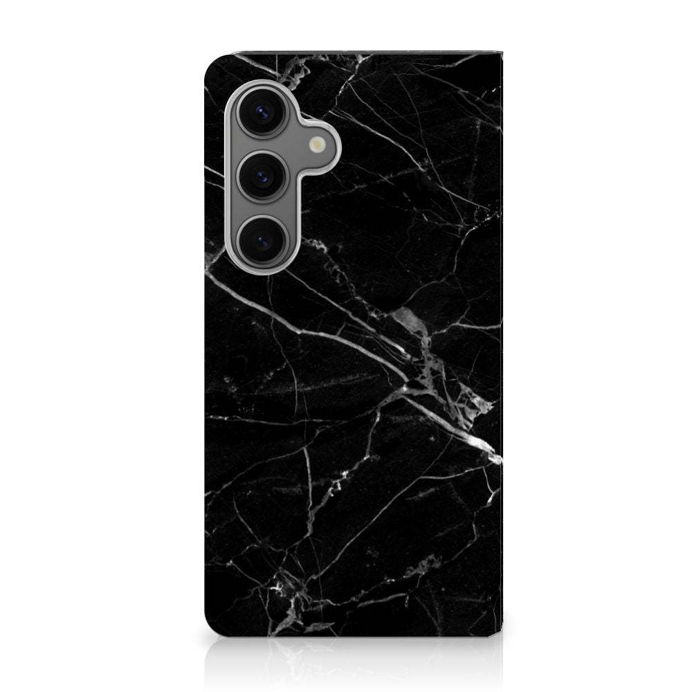 Samsung Galaxy S24 Standcase Marmer Zwart Origineel Cadeau Vader design zwart marmer achterkant