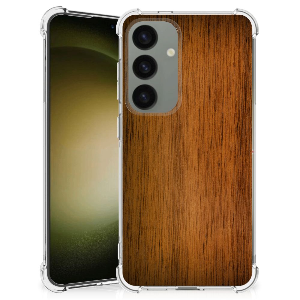 Samsung Galaxy S24 Stevig Telefoonhoesje Donker Hout achterkant met houten design