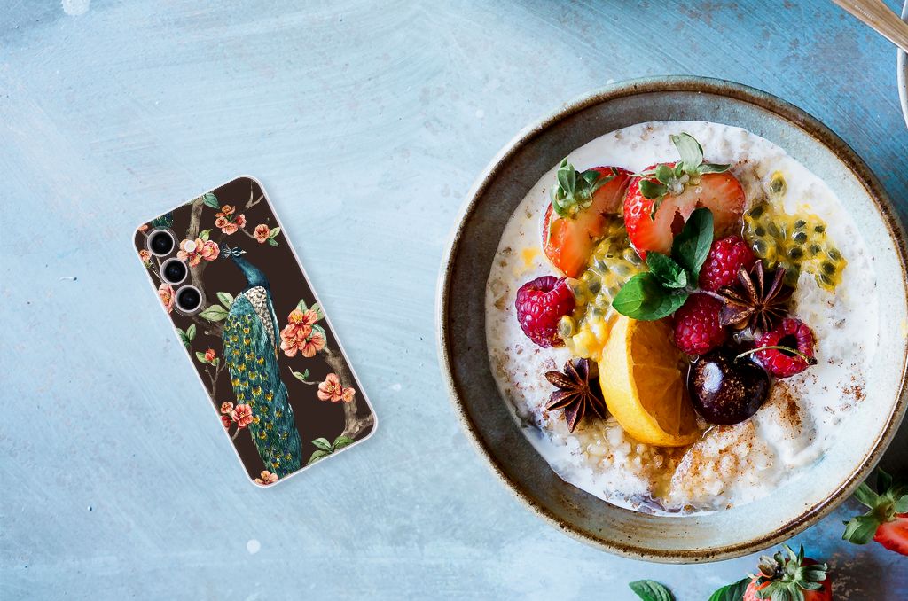 Samsung Galaxy S24 TPU Hoesje Pauw met Bloemen B2C Telecom