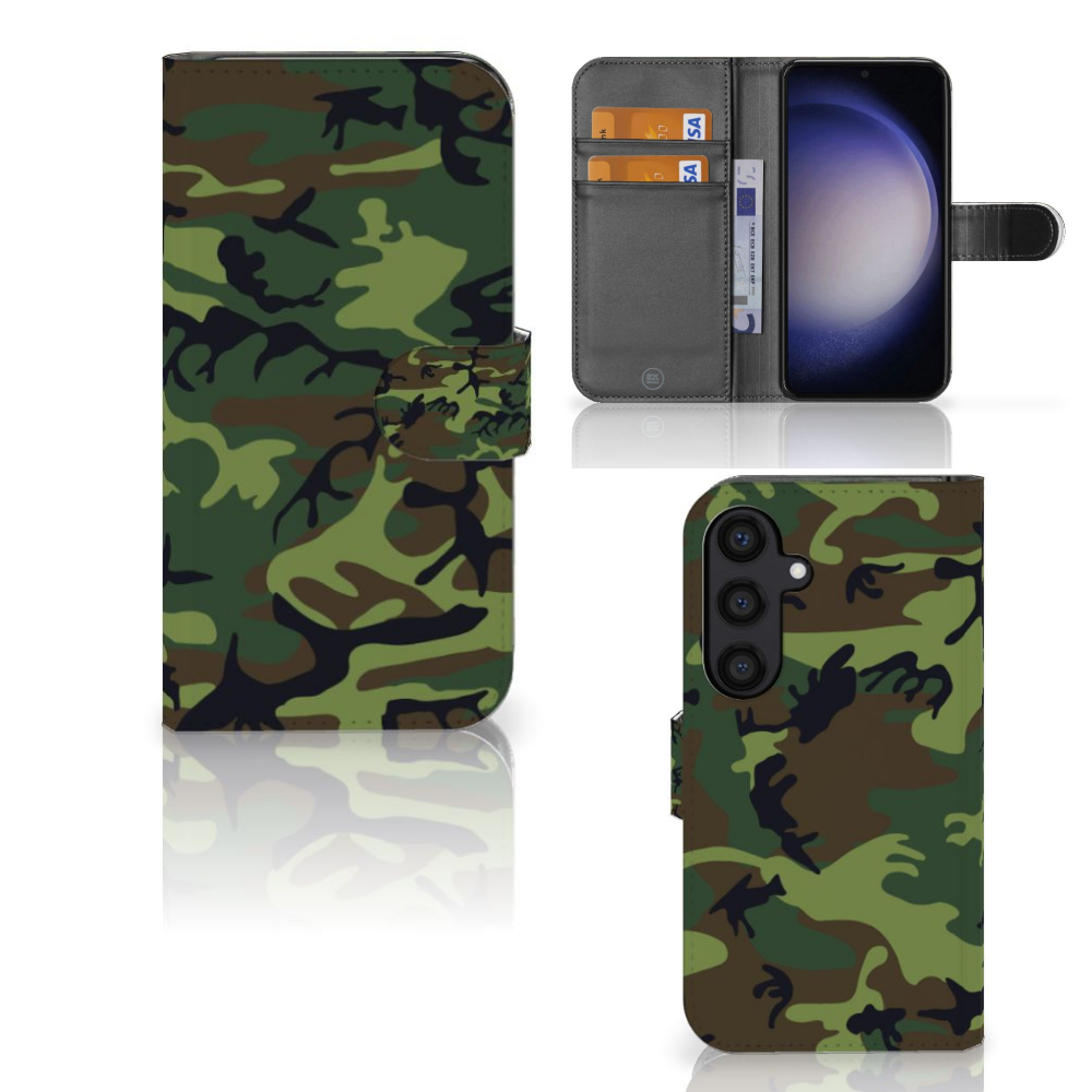 Samsung Galaxy S24 Telefoon Hoesje Army Dark telefoonhoesje camouflage design voorzijde zijde