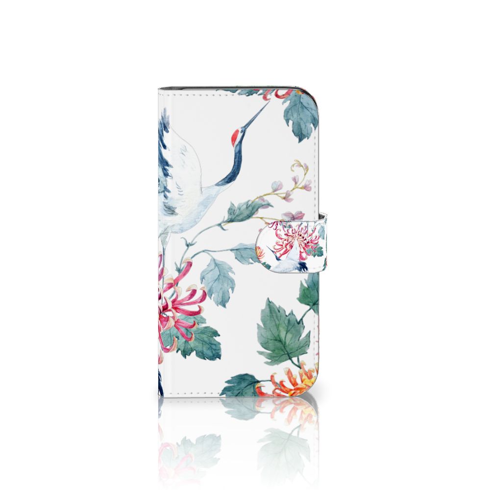 Samsung Galaxy S24 Telefoonhoesje met Pasjes Bird Flowers met kleurrijke ooievaars en bloemen 🌸.