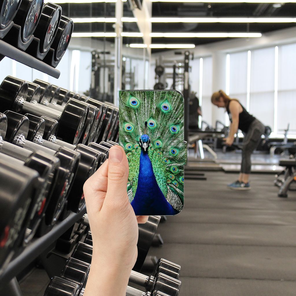 Samsung Galaxy S24 Telefoonhoesje met Pasjes Pauw hand gym design aanzicht