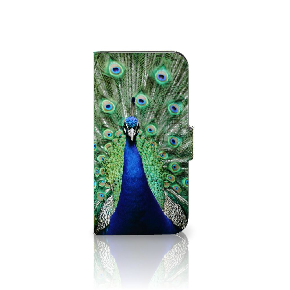Samsung Galaxy S24 Telefoonhoesje met Pasjes Pauw design pauw vooraanzicht