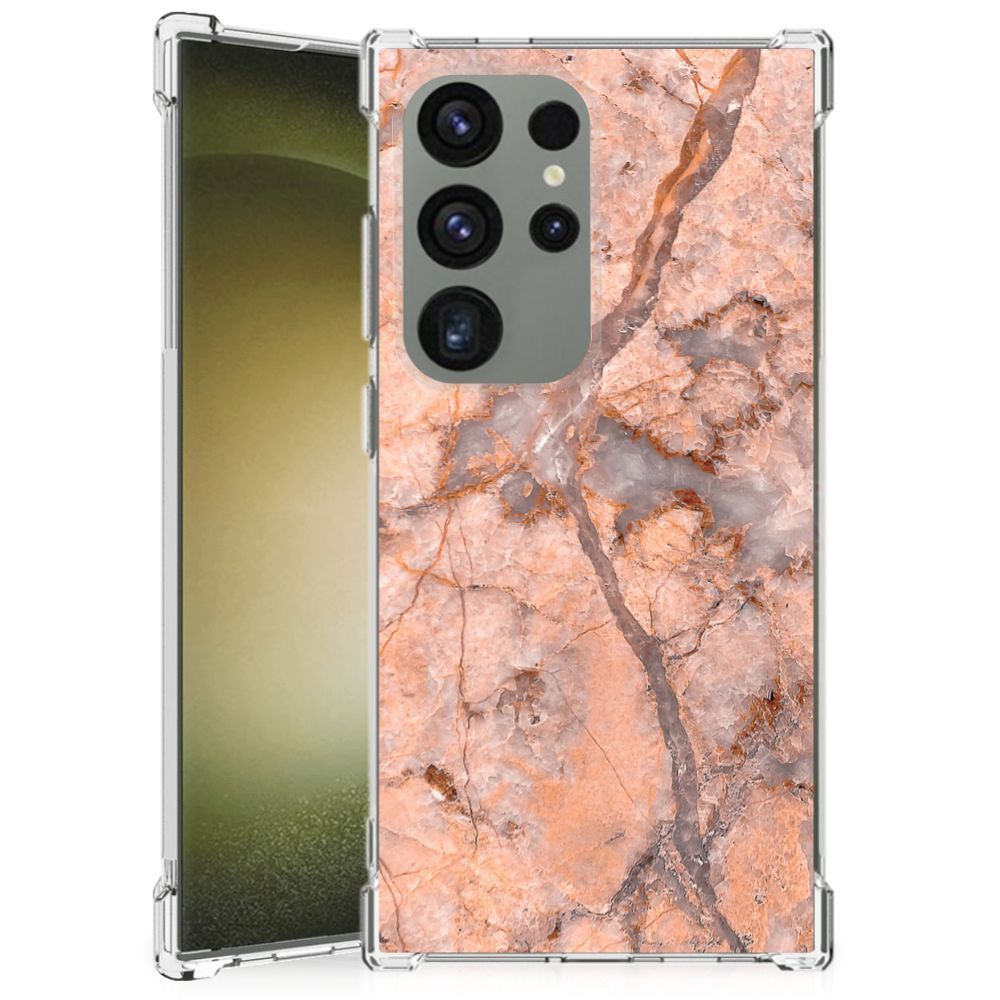 Samsung Galaxy S24 Ultra Anti-Shock Hoesje Marmer Oranje B2C Telecom