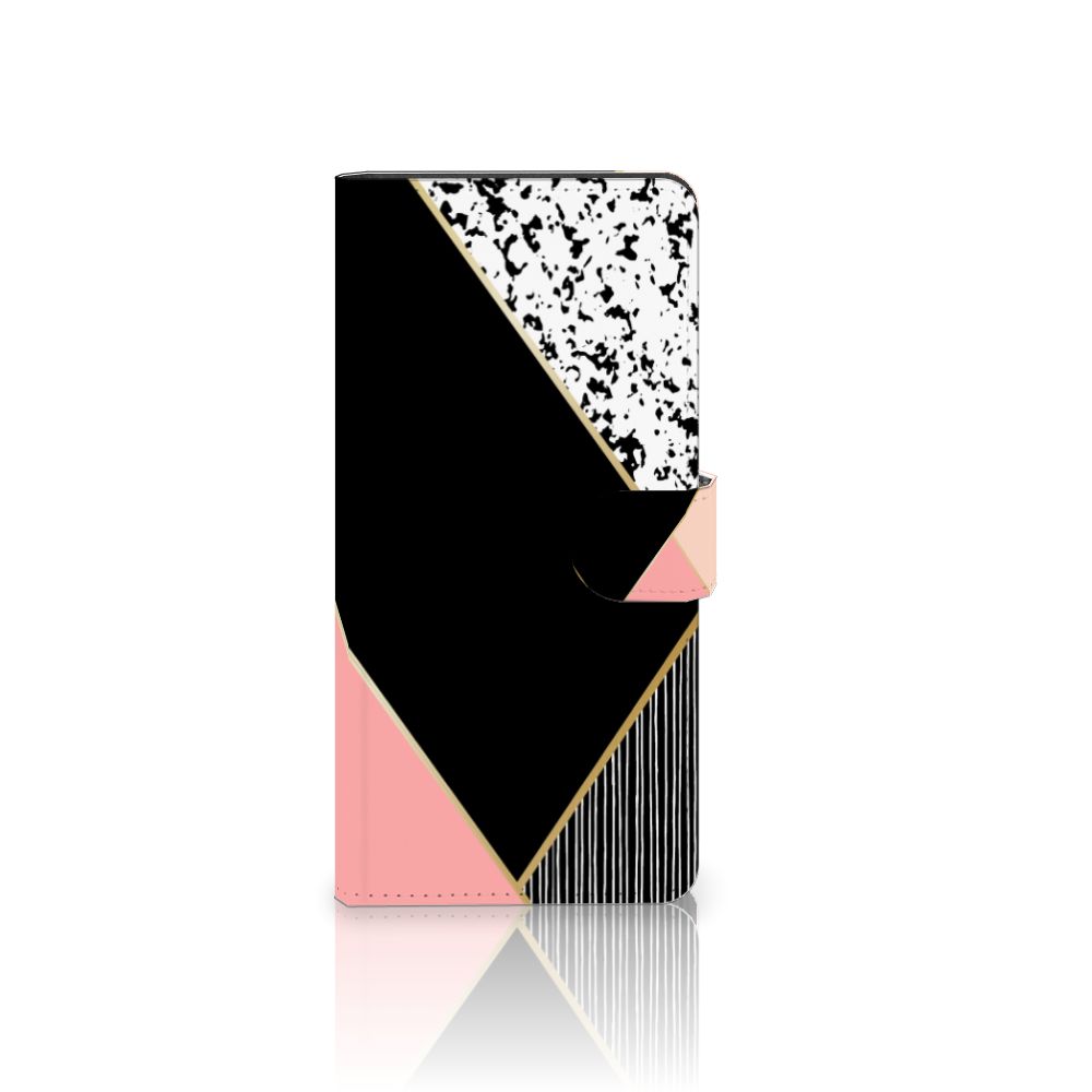 Samsung Galaxy S24 Ultra Book Case Zwart Roze Vormen met geometrisch ontwerp voor stijlvolle bescherming.