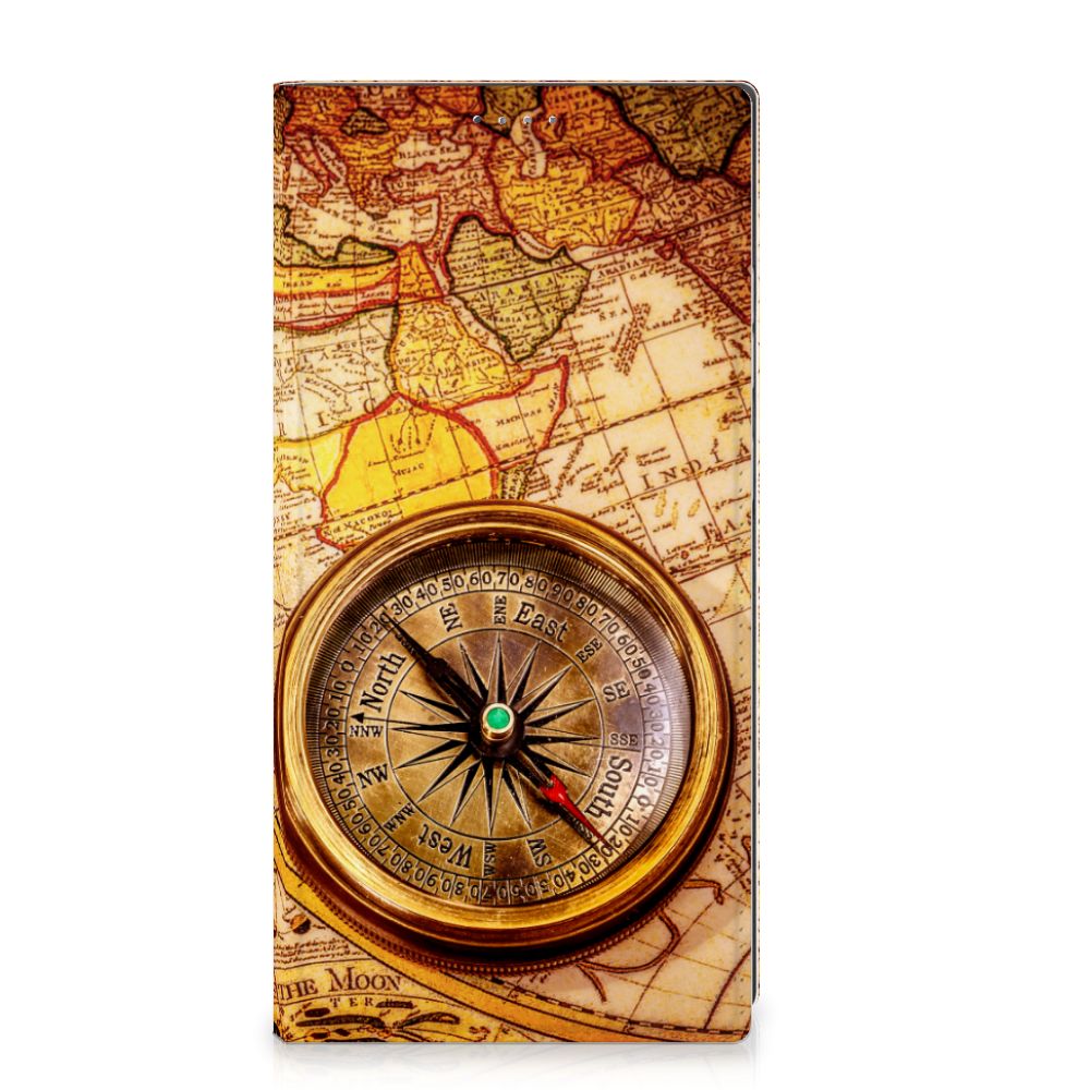 Samsung Galaxy S24 Ultra Book Cover Kompas met vintage kaart en kompasdesign 🧭 voor perfecte bescherming en uitstraling.