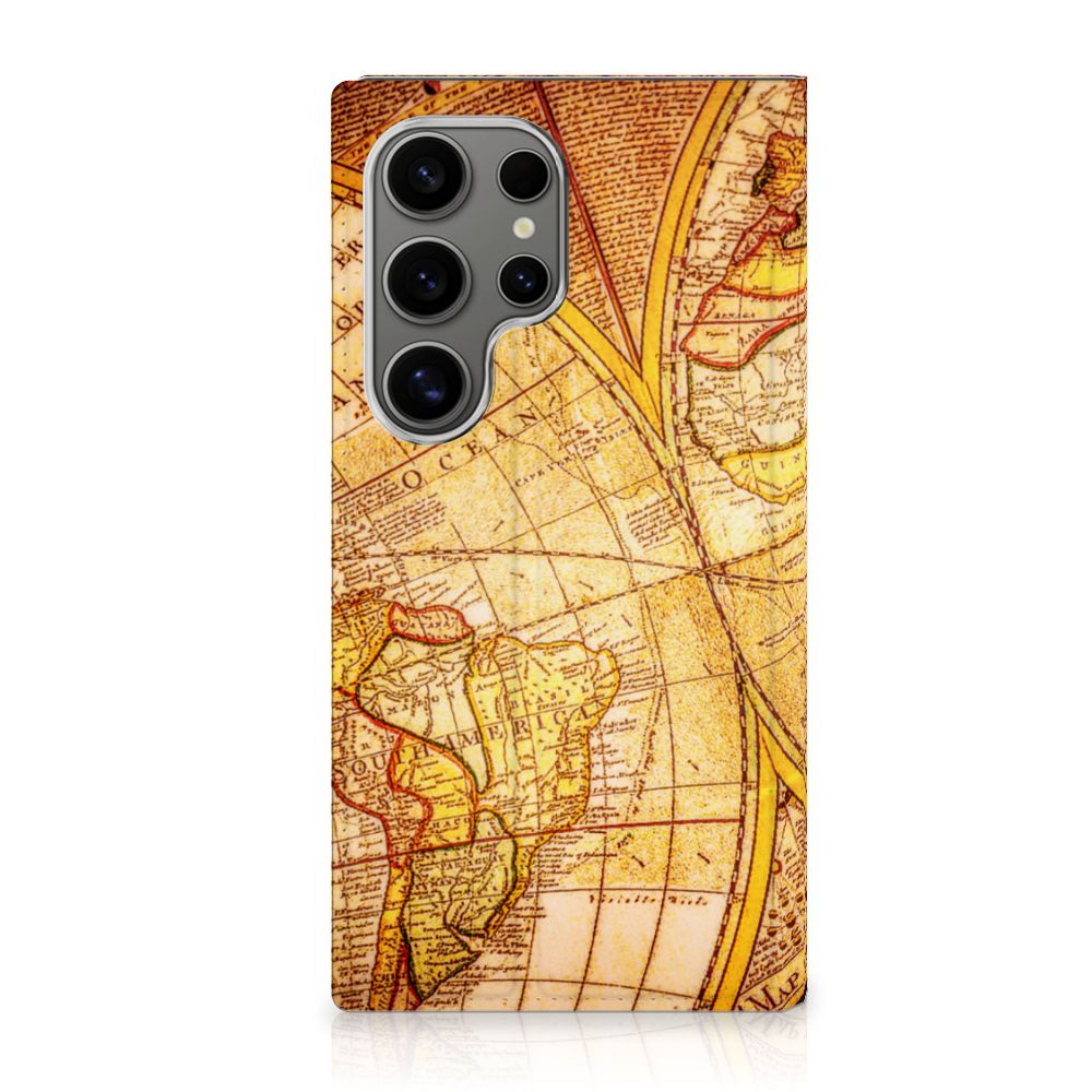 Samsung Galaxy S24 Ultra Book Cover Kompas met vintage kaartdesign voor optimaal gebruiksgemak en stijlvolle bescherming.