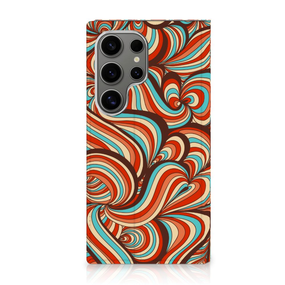 Samsung Galaxy S24 Ultra Bookcase Retro met kleurrijke retro print voor bescherming en uitstraling.