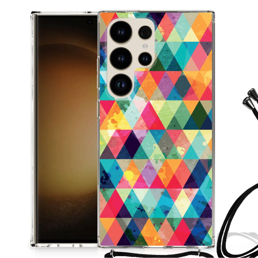 Samsung Galaxy S24 Ultra Doorzichtige Silicone Hoesje Geruit B2C Telecom