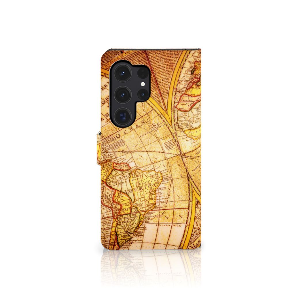 Samsung Galaxy S24 Ultra Flip Cover Kompas wereldkaart ontwerp rechterzijde
