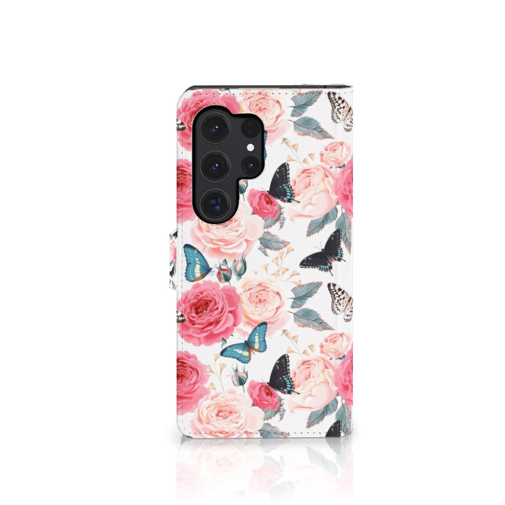 Samsung Galaxy S24 Ultra Hoesje Butterfly Roses telefoonhoesje bloemen vlinders aanzicht