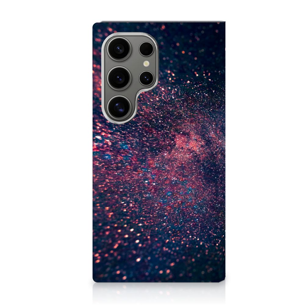Samsung Galaxy S24 Ultra Stand Case Stars paarse blauwe glitters design achterzijde