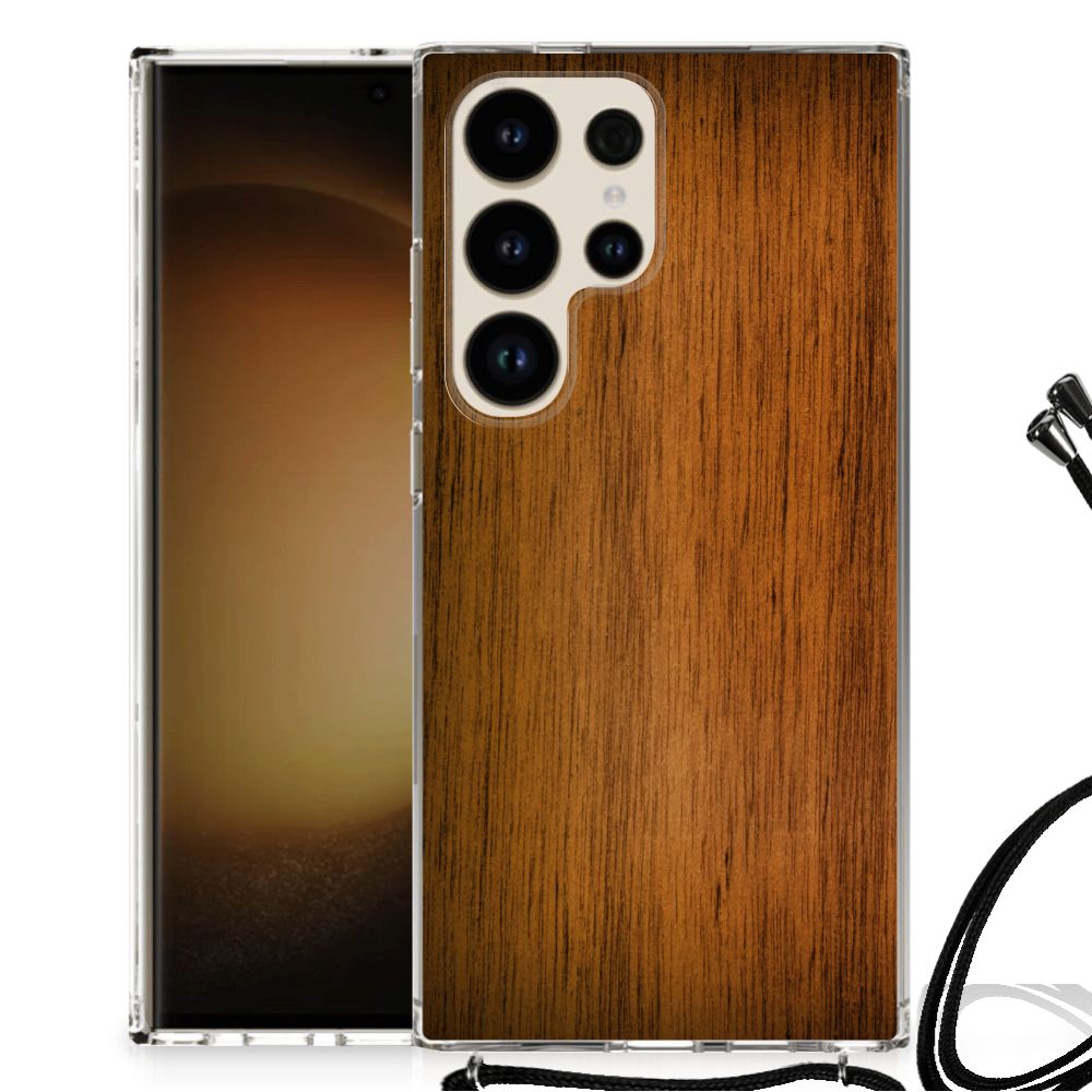 Samsung Galaxy S24 Ultra Stevig Telefoonhoesje Donker Hout B2C Telecom