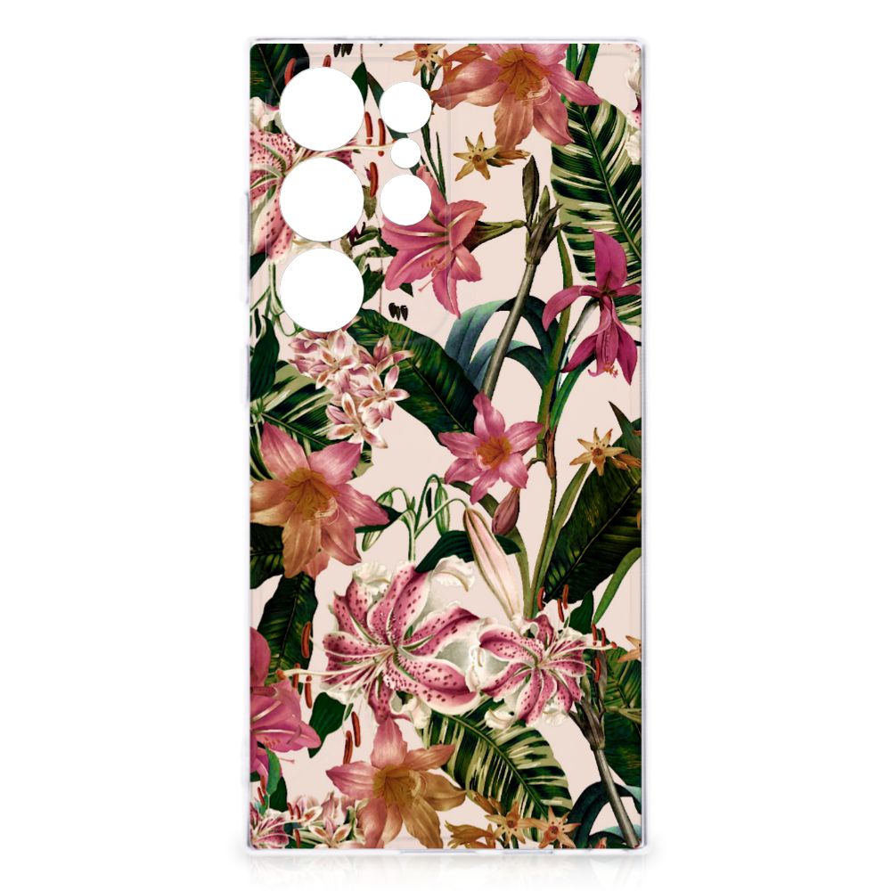 Samsung Galaxy S24 Ultra TPU Case Flowers bloemen groen blad vooraanzicht