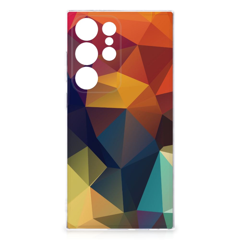 Samsung Galaxy S24 Ultra TPU Hoesje Polygon Color design kleurrijke driehoeken aanzicht