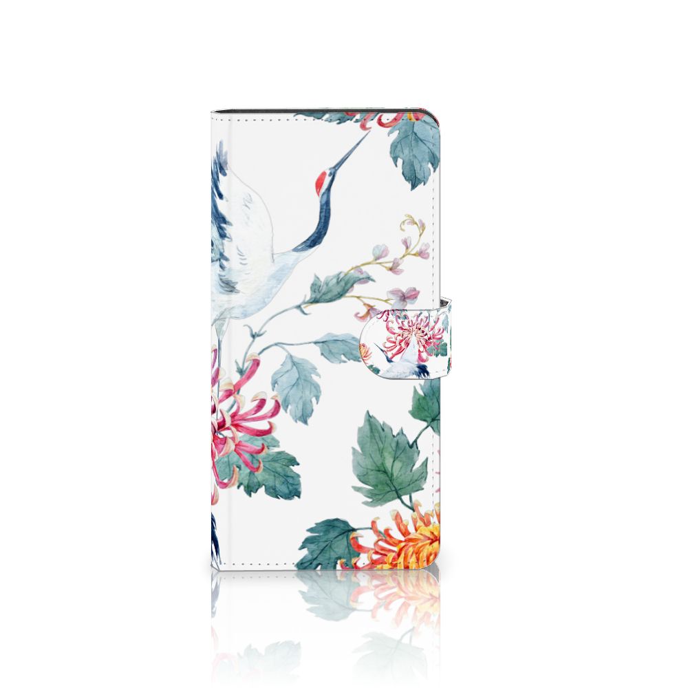 Samsung Galaxy S24 Ultra Telefoonhoesje met Pasjes Bird Flowers ontwerp boekhoesje aanzicht
