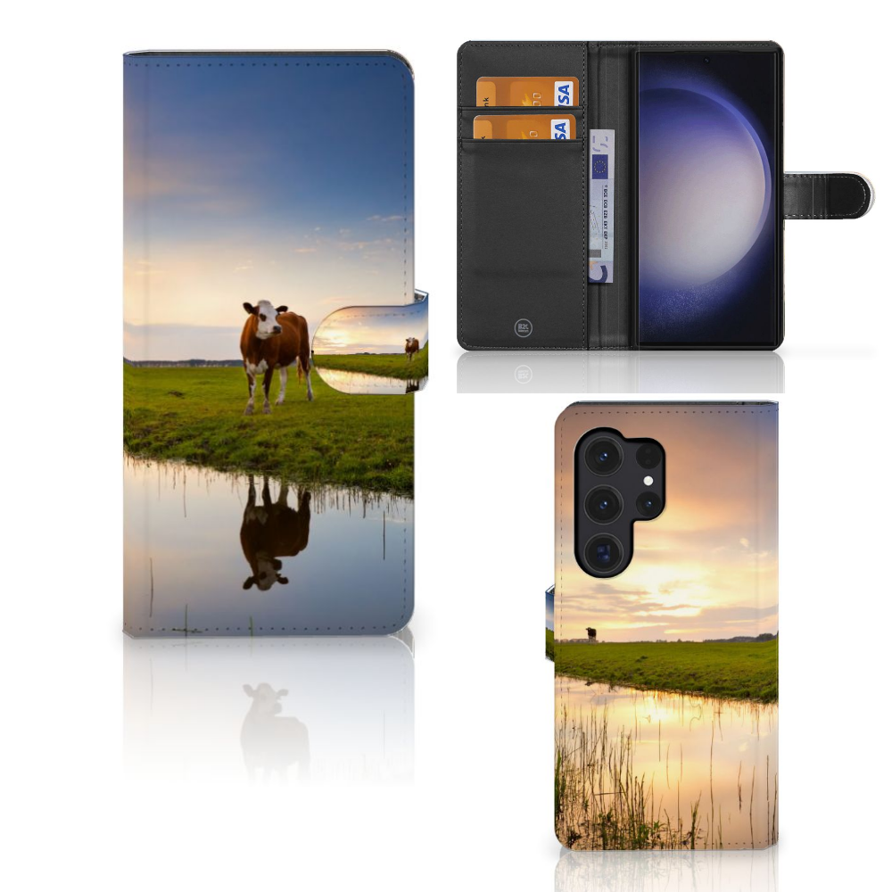 Samsung Galaxy S24 Ultra Telefoonhoesje met Pasjes Koe telefoonhoesje koeien landschap aanzicht
