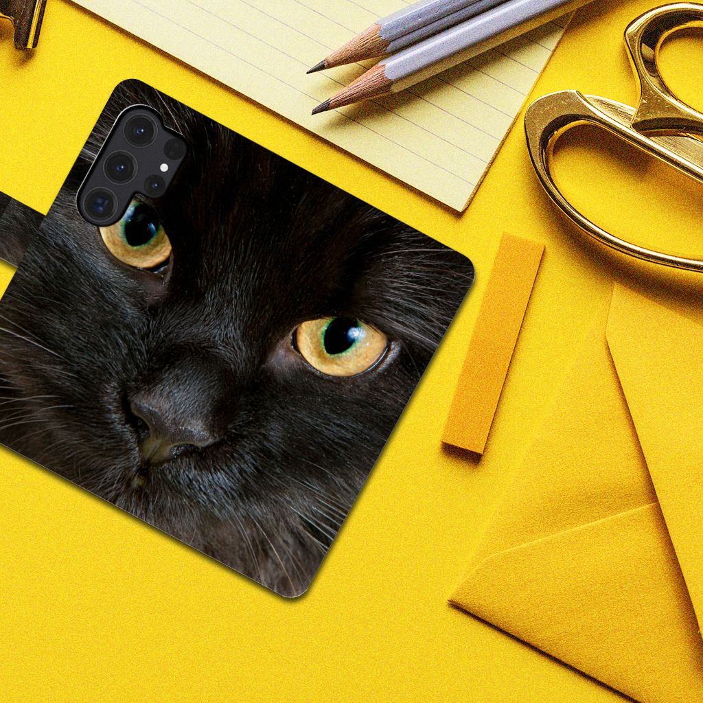 Samsung Galaxy S24 Ultra Telefoonhoesje met Pasjes Zwarte Kat Zwarte Kat Detail