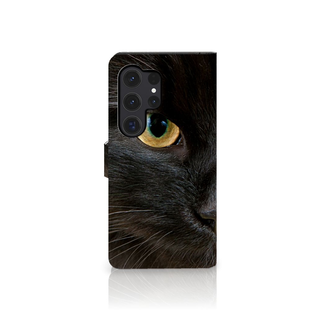 Samsung Galaxy S24 Ultra Telefoonhoesje met Pasjes Zwarte Kat design zwarte kat aanzicht
