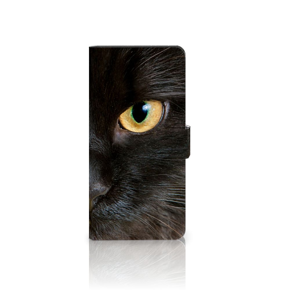 Samsung Galaxy S24 Ultra Telefoonhoesje met Pasjes Zwarte Kat design zwarte kat aanzicht