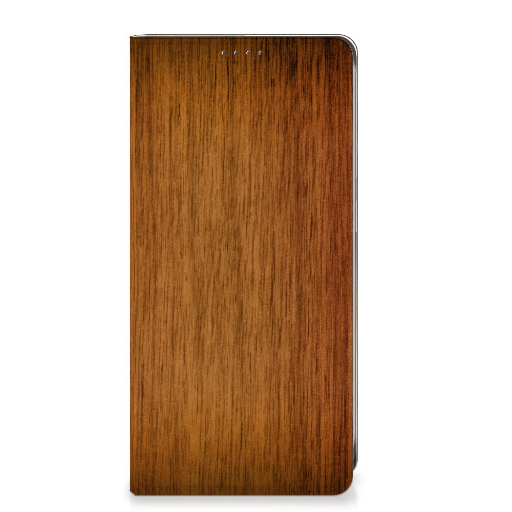 Samsung Galaxy S24FE Book Wallet Case Donker Hout voorkant design donker hout