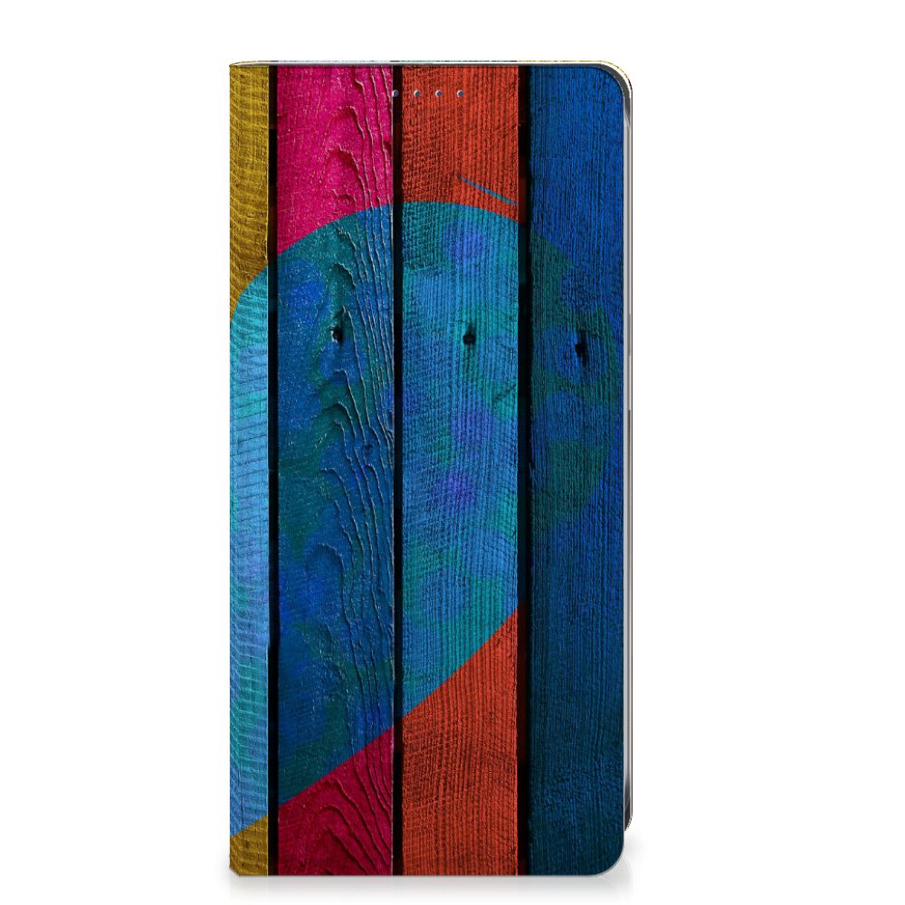 Samsung Galaxy S24FE Book Wallet Case Wood Heart kleurrijk hartje voorkant