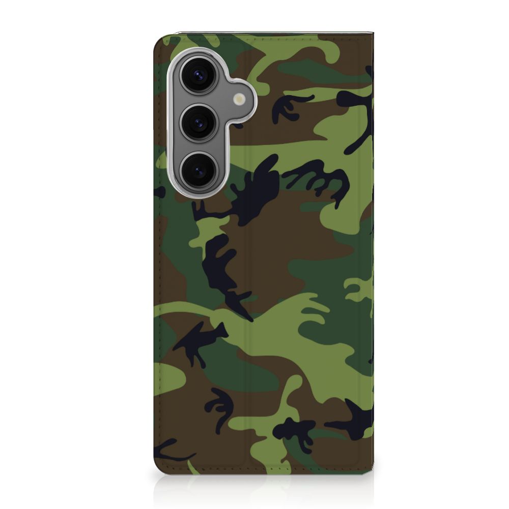 Samsung Galaxy S24FE Hoesje met Magneet Army Dark hoesje camouflage design voorkant