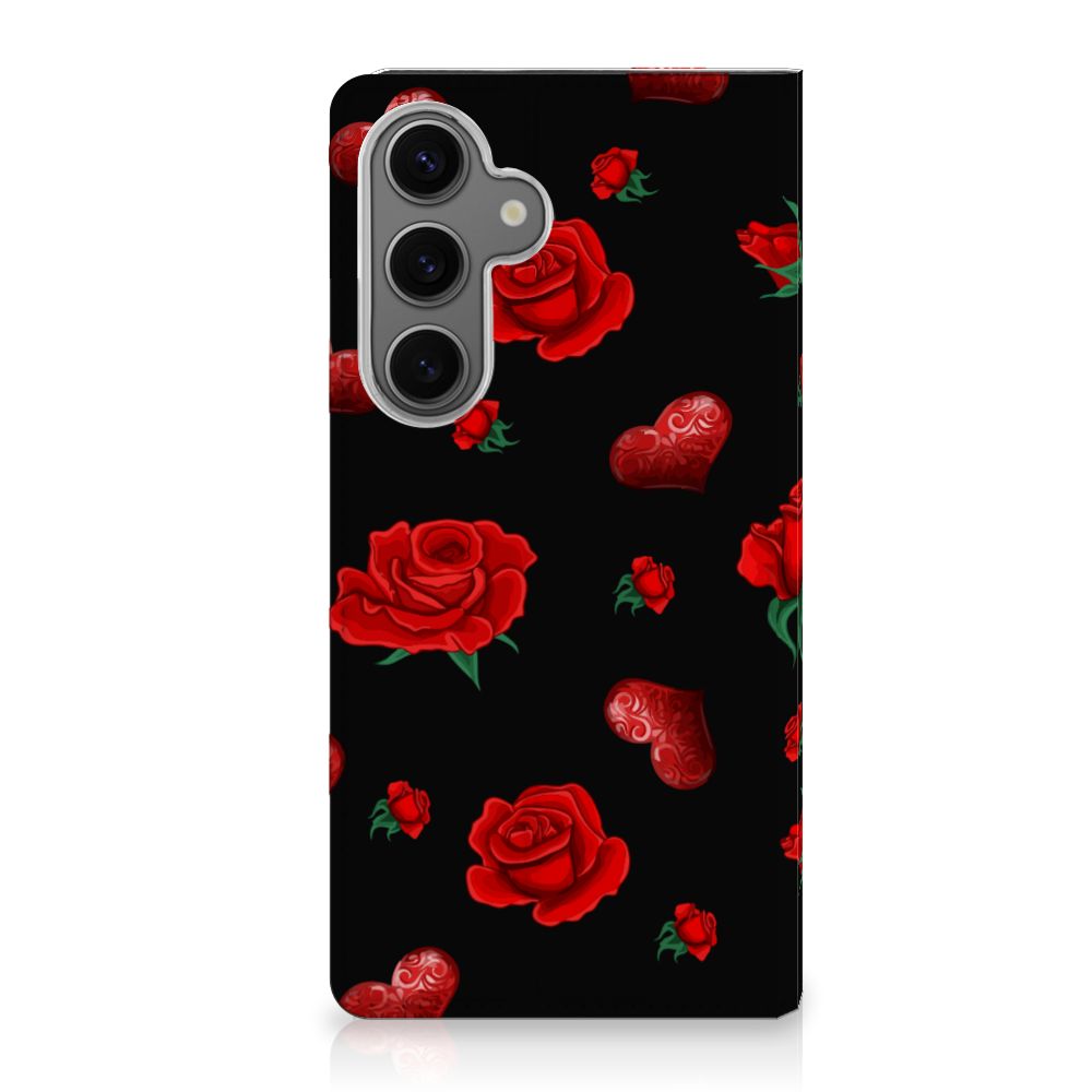 Samsung Galaxy S24FE Magnet Case Valentine rozen hartjes design voorzijde