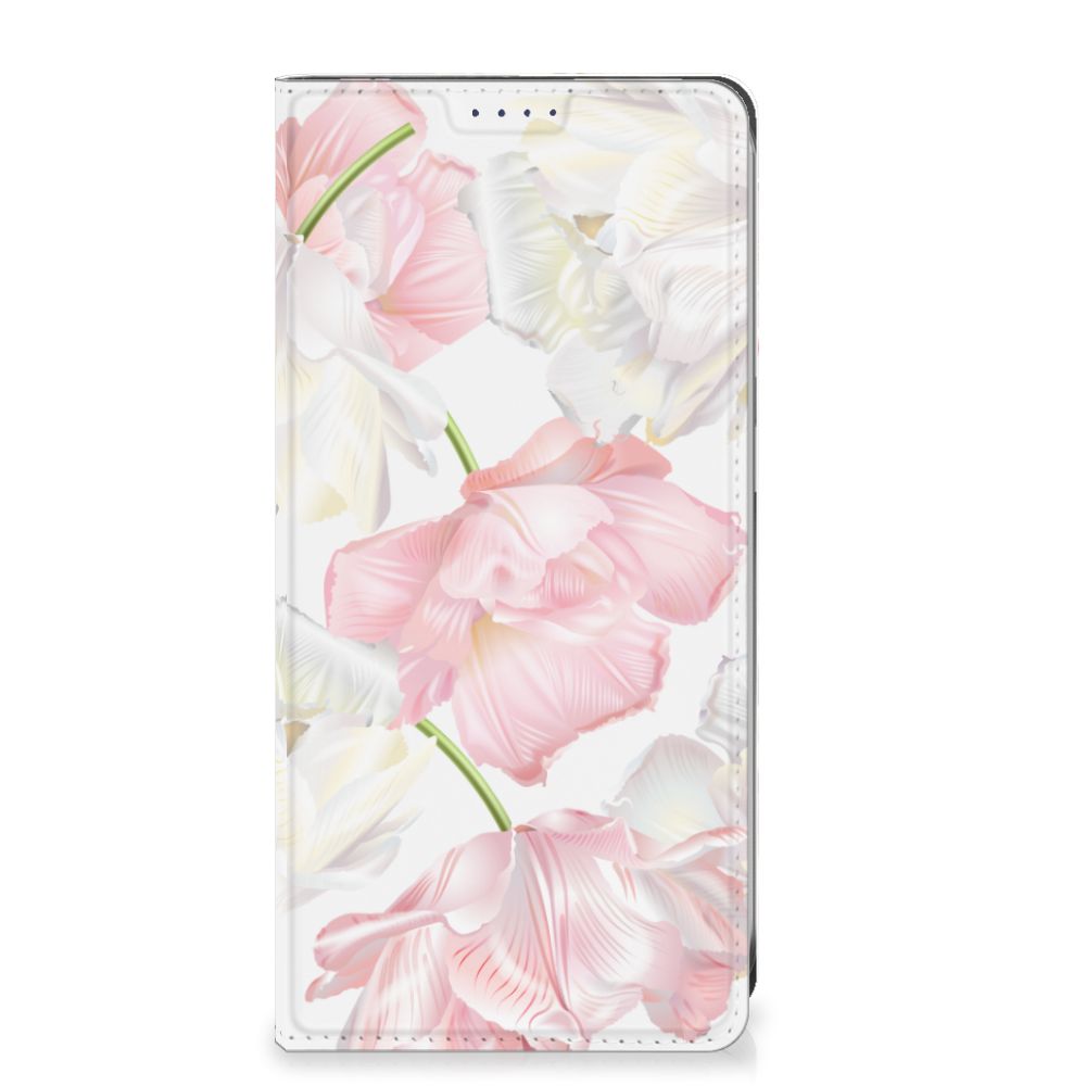 Samsung Galaxy S24FE Smart Cover Lovely Flowers stand case bloemen met roze witte bloemen