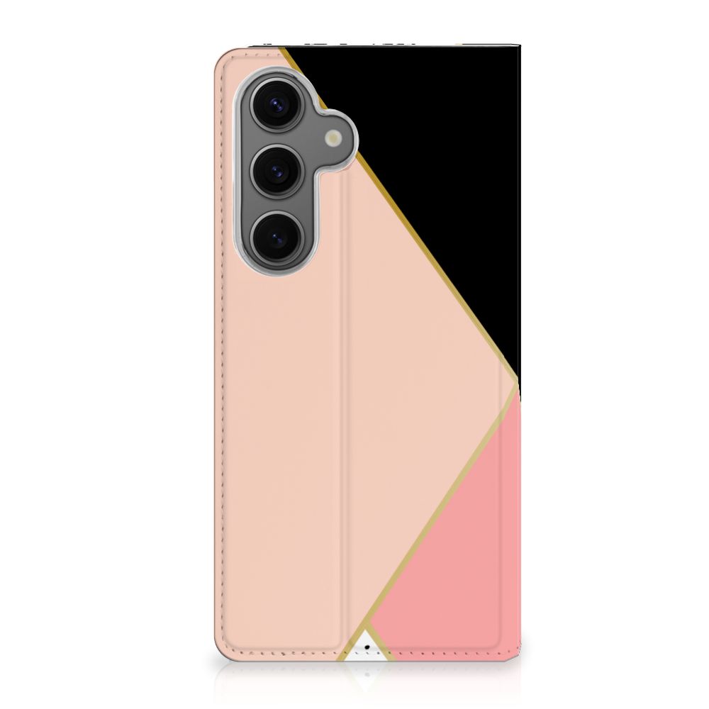 Samsung Galaxy S24FE Stand Case Zwart Roze Vormen designvormen aanzicht