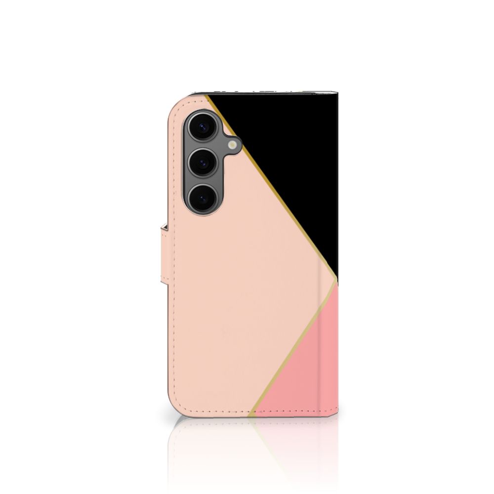 Samsung Galaxy S25 Book Case Zwart Roze Vormen bookcase geometrisch ontwerp zijkant