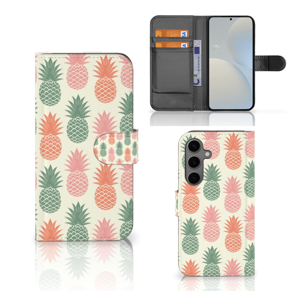 Samsung Galaxy S25 Book Cover Ananas telefoonhoesje ananas design voorzijde
