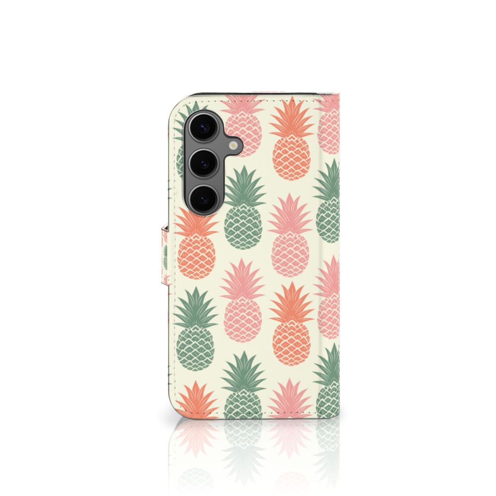 Samsung Galaxy S25 Book Cover Ananas telefoonhoesje ananas design voorkant