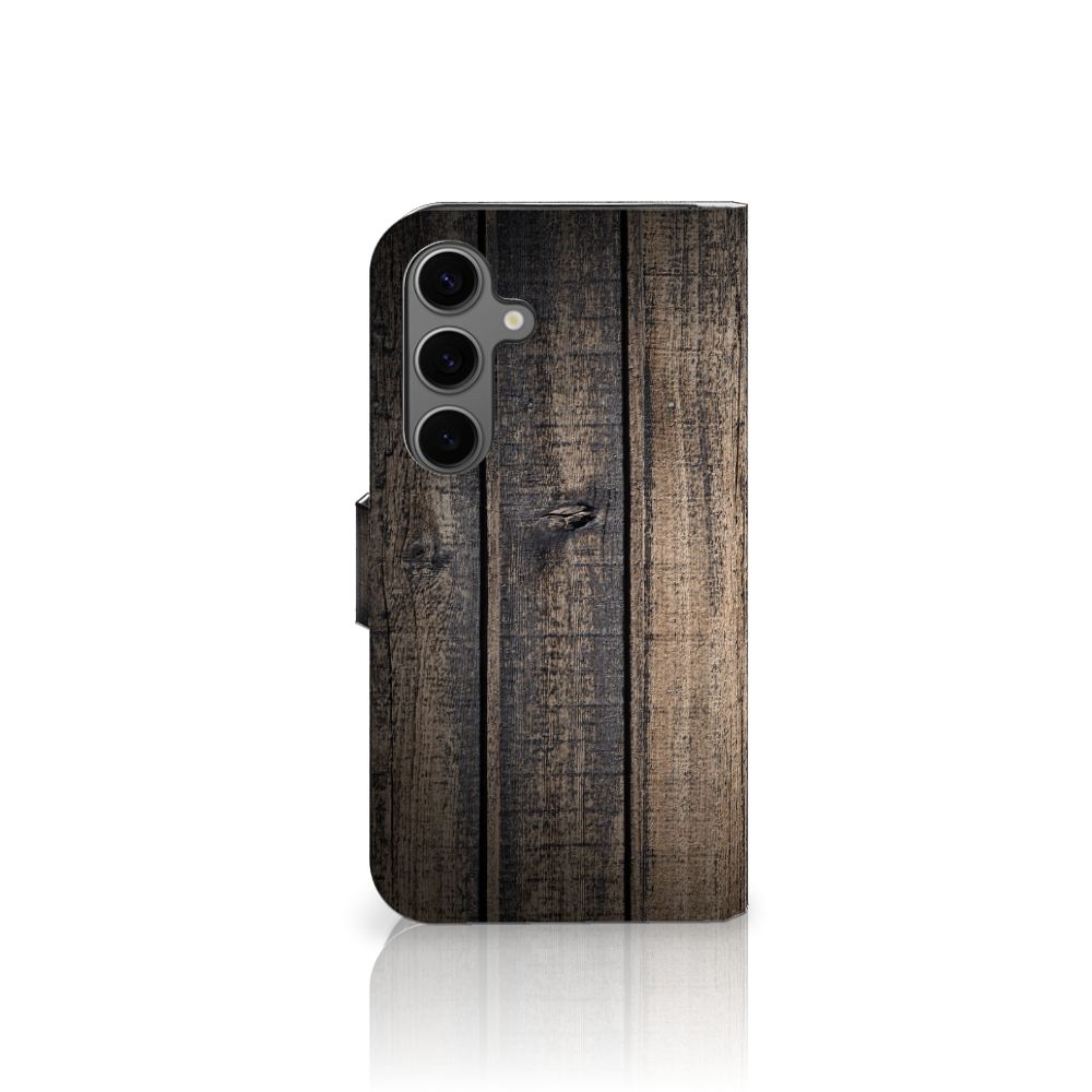 Samsung Galaxy S25 Book Style Case Steigerhout boekstijl case steigerhout zijaanzicht