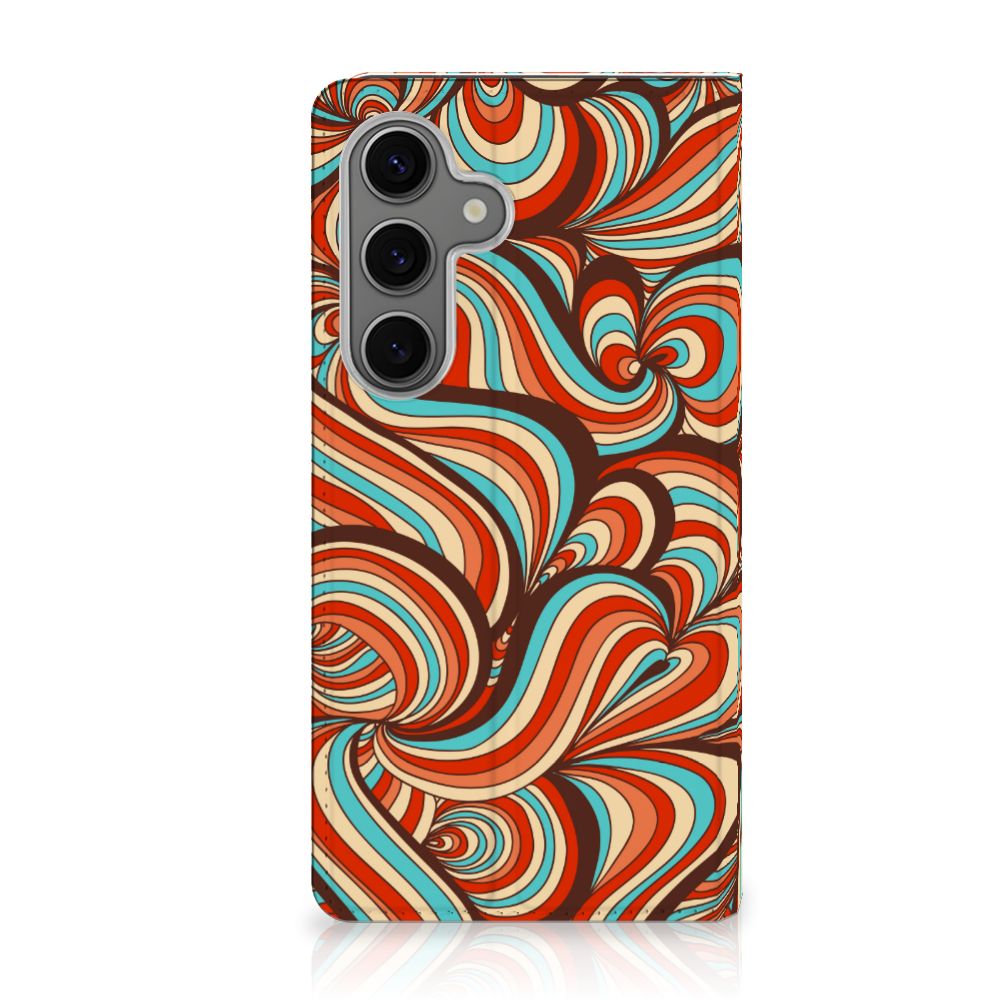 Samsung Galaxy S25 Bookcase Retro retro design kleurrijk aanzicht